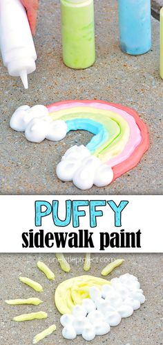 Puffy Sidewalk Paint | DIY Sidewalk Foam Paint Outdoor Kids Crafts Summer, Sidewalk Puffy Paint Recipe, Foam Chalk Paint, Kids Outdoor Crafts Diy Projects, Summertime Toddler Crafts, Outdoor Kids Activities Backyard Ideas, Diy Summer Fun For Kids, Summer Break Crafts For Kids, Diy Chalk Paint For Kids