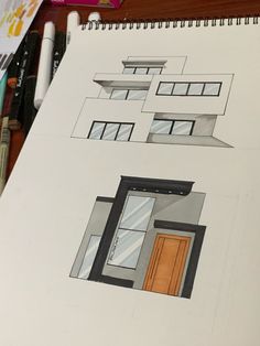 Architecture drawing with marker pen Architecture Simple Drawing, Design School Portfolio, Architecture Sketch Simple House, Modern Astethic, Interior Design Drawings For Beginners, Architecture Drawing Simple, Simple Architecture Drawing, House Sketch Architecture, Architecture Plates