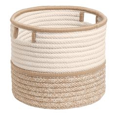 a large round basket with rope in the middle and two handles on each one side