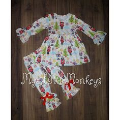 Brand New In Package Cotton/Spandex Cute Winter Sets With Ruffles, Cute Fitted Holiday Sets, Cute Fitted Sets For Holiday, Cute Fitted Christmas Sets, Playful Fitted Holiday Sets, Playful Fitted Sets For Holiday, Christmas Tunic, Ruffle Leggings, Leggings Outfit