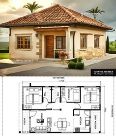 the floor plan for a small house with two bedroom and an attached bathroom, is shown in