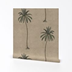 a beige wall with palm trees on it