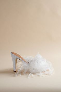 Our most whimsical shoe, introduced in soft cloud feathery white. Open-toe mule with a white feathered vamp.  Perfect for saying 'I do' or doing groceries.  You do you. Whimsical Shoes, Feather Shoes, Feather Heels, Brother Vellies, Weird Fashion, Wildest Dreams, Bike Shoes, Bridal Inspo, Wedding Looks