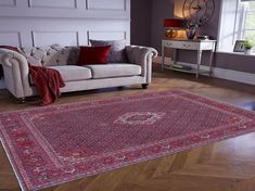 handmade Medallion, Traditional Tabriz Blue Red Hand Knotted RECTANGLE 100% WOOL area rug 10x13 Red Sofa Living Room, Burgundy Living Room, Beige Living Rooms, Red Sofa, Stylish Rugs, Luxury Rug, Living Room Inspo, Rugs Size, Traditional Rug