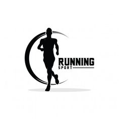 the running sport logo is black and white with an image of a man in motion