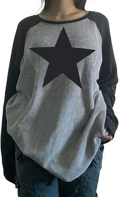 Grunge Sweatshirt, Harajuku Clothes, Oversize Pullover, Aesthetic T Shirts, Vintage Star