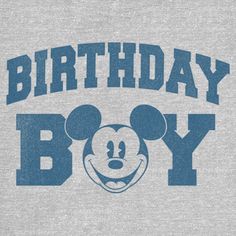 a mickey mouse birthday boy shirt with the words,'birthday boy'in blue