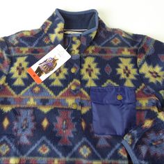 Weatherproof Vintage Pullover Sweater Long Sleeve Soft Fleece Southwest, Aztec Style Pattern Snap Placket Snap Closure Left Chest Pocket Machine Washable! Brand New W Tags Approx Chest Measurements Across Front: Chest: Xs: 19.5”. S: 20.5”. M: 21.5”. L: 23”. Xl: 24”. Xxl: 26.5”. Pricing Is Fair And Quite Firm . Please Let Us Know If You Have Any Questions. Axtec Sweater, Blue Fleece Jacket For Hiking In Fall, Fleece Pullover Outfit, Outdoorsy Style, Southwest Print, Pullovers Outfit, Fleece Patterns, Aztec Style, Vintage Pullover