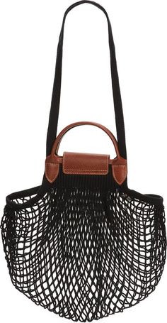 Longchamp Le Pliage Filet Knit Shoulder Bag | Nordstrom Satchel With Leather Round Handles For Shopping, Shopping Satchel With Leather And Round Handles, Shopping Satchel With Round Leather Handles, Designer Crochet Bag With Top Handle For Everyday Use, Designer Crochet Top Handle Bag For Everyday Use, Luxury Black Crochet Bag For Daily Use, Casual Leather Crochet Shopping Bag, Casual Leather Crochet Bag For Shopping, Casual Shoulder Bag With Round Leather Handles