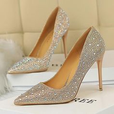 Gender:Women Item Type:Pumps Upper Material:Sequined Cloth Heel Height:Super High (8cm-up) Model Number:K00601 Outsole Material:Rubber Closure Type:Slip-On Insole Material:PU Toe Shape:Pointed Toe Lining Material:PU is_handmade:Yes Heel Type:Thin Heels Occasion:Casual Pump Type:Basic Season:Spring/Autumn With Platforms:No Fit:Fits true to size, take your normal size Style:Fashion Brand Name:HAJINK Fashion Element:Bling Heel Height:10cm Women Pumps:Women Pumps Shoes Shoes Woman :Women Heels Seaso Black Elegant Wedding, Crystal High Heels, Gold Shoes Heels, Bling Heels, High Heels For Women, Casual Pumps, Wedge Heel Boots, Designer High Heels, Heels For Women