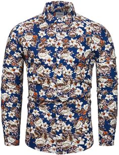 Men's Casual Floral Printed Long Sleeve Button Up Shirt Button closure Machine Wash Theme:mens floral dress shirt，flower pattern poplin shirt,fashion, premium, fitted, casual,turn down collar, button down closure,adjustable cuff, slim fit, long sleeve colorful dress shirts Material&Size:100%Cotton,lightweight, soft and breathable,skin-friendly,gives you the most comfortable wearing experience in spring, summer and autumn 2:The Size is Standard US Size. Red Slim Fit Shirt For Spring, Slim Fit Collared Dress Shirt For Spring, Spring Slim Fit Shirt With Buttons, Slim Fit Shirt For Spring, Slim Fit Shirt With Casual Collar For Spring, Summer Slim Fit Printed Shirt, Summer Long Sleeve Dress Shirt With Button Closure, Fitted Cotton Dress Shirt For Summer, Slim Fit Long Sleeve Shirt With Floral Print