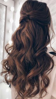 Partial Updo, Long Hair Wedding Styles, Wedding Hair Inspiration, Wedding Hair Down, Half Up Half Down Hair, Long Wavy Hair, Wedding Hairstyles For Long Hair, Half Up Hair, Wedding Hair And Makeup