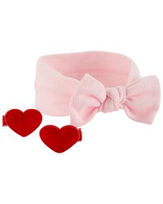 She's V-Day ready with these new additions to her hair accessories. A classic headwrap with a top bow and 2 heart clips will have all eyes on her! V Day, Carters Baby, Pink Pink, Shop Clothing, Head Wraps, Pink Red, Her Hair