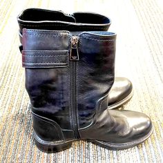 Perfect Condition, Only Worn Twice Side Zip Very Comfortable Rare Boot From Armani Classic Black Leather Mid-calf Boots, Black Mid-calf Calf Leather Boots With Leather Sole, Elegant Leather Moto Boots Medium Width, Designer Leather Moto Boots For Formal Occasions, Elegant Leather Moto Boots With Leather Lining, Elegant Moto Boots With Leather Lining, Formal Black Leather Mid-calf Boots, Black Leather-lined Mid-calf Boots For Work, Black Leather Lined Mid-calf Boots For Work