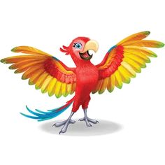 a red and yellow bird with its wings spread