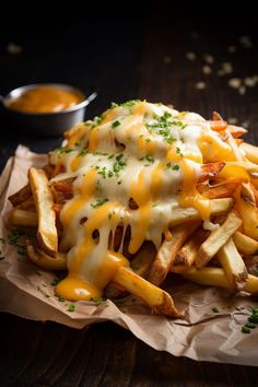 a pile of french fries covered in cheese