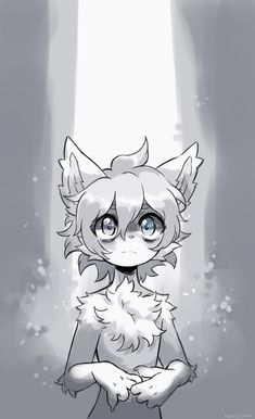 a drawing of a cat with blue eyes sitting in front of a light and snow background