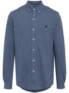 blue cotton signature Polo Pony motif polka dot print button-down collar front button fastening long sleeves buttoned cuffs curved hem Polo Pony, Polka Dot Print, Button Down Collar, Dot Print, Polo Ralph, Sleeve Shirt, Polka Dot, Polo Ralph Lauren, Polka Dots