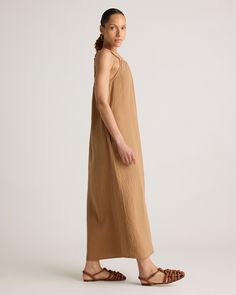 Our 100% Organic Cotton Gauze Sleeveless Maxi Dress is perfect for hot summer days, beach vacations, or evening strolls. With its elegant maxi length and high neck design, this dress ensures you'll look polished and put-together for any occasion. Made of breezy, lightweight organic cotton gauze, this dress will keep you cool all summer long!  | Quince | Women's Gauze Sleeveless Maxi Dress in Toasted Coconut, Size Large, Organic Cotton Solid Color Spaghetti Straps Beachwear Dress, Beachwear Dresses With Spaghetti Straps, Solid Sleeveless Beach Dress For Vacation, Solid Color Summer Beachwear Dresses, Sleeveless Maxi Dress For Beach Season, Sleeveless Maxi Dress For Beach Daywear, Solid Sleeveless Dress For Beach Season Vacation, Solid Sleeveless Beach Dress For Summer, Solid Sleeveless Dress For Beach Vacation