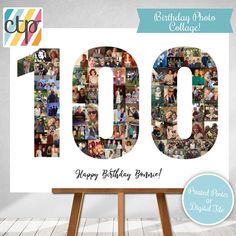 a birthday photo collage with the number 100 on it