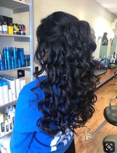 Black Hair Curls, Dark Black Hair, Black Hair Types, Event Hair, Hair Half Up Half Down, Occasion Hair, Pageant Hair, Black Curls, Half Up Half Down Hair Prom