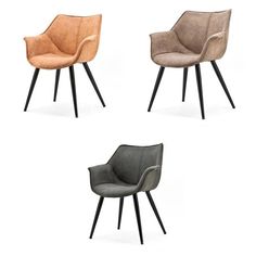 four different colored chairs with black legs and one is brown, beige, and grey