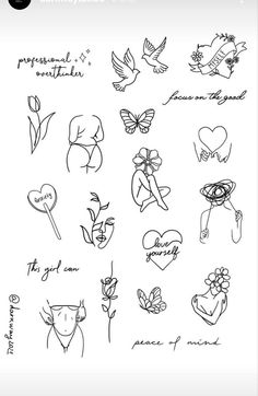 some tattoos that are on the back of a sheet of paper with words and flowers