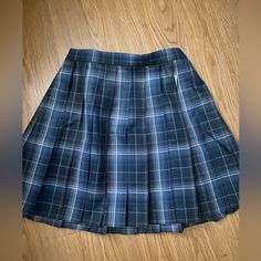 Blue Mid Thigh Skirt Size: M Plaid To Small On Me Blue And Black Plaid Skirt, School Mini Skirt For Fall In Blue, Preppy Black Skirt, Blue Plaid Skirt Outfit, Mid Thigh Skirt, Dark Blue Plaid, Thigh Skirt, Black Plaid Skirt, Blue Plaid Skirt