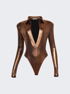 "Find LAQUAN SMITH Shrunken Bodysuit on Editorialist. Fitted bodysuit Spread collar Long sleeves V neckline Button closure Dimensions: Model is 5'9\"/175cm and is wearing a size S Composition: 95% Polyester, 5% Spandex Care: Care according to label" Fitted Bodysuit, Skating Outfit, Ice Skating Outfit, Laquan Smith, Care Care, Skating Outfits, Chic Leather, V Neckline, Ice Skating