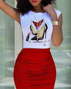 Chic Body Fitted Short Sleeve Dress – Onassis Krown White Blouse Crop Top, Elegant Suit, Midi Skirt Set, Ruched Midi Skirt, Red And White Dress, Printed Sleeveless Top, Hip Hop Outfits, Pump Dress, Crop Top Blouse