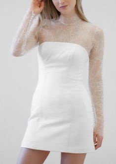 The magic in By Watters—a family-run business of designers, seamstresses, and pattern makers—is understanding how the wants and needs of brides evolve. Embracing drama, versatility, and individuality, By Watters makes dresses for the brides and bridesmaids you want to be. Sensual and sophisticated, the Sencha Lace Bodysuit in Ivory offers allover delicate floral lace and intricate scallop details on the wrists and neckline. Buttons down the back and at the cuffs complete this elegant, feminine s Fitted Dress With Sheer Sleeves For Ceremonies, Fitted Dress With Sheer Bodice For Ceremony, Fitted Sheer Dress For Wedding, Sheer Fitted Wedding Dress, Fitted Cream Dresses With Sheer Sleeves, Fitted Cream Dress With Sheer Sleeves, Chic Fitted Wedding Dress For Spring, Chic Fitted Wedding Dress, Cream Fitted Dress With Sheer Sleeves