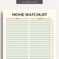 Movies to Watch Printable Template – Digital download for organizing and tracking movies you want to watch Lists Template, Movie Planner, Movie Bucket List, Movie Watchlist, Printable Tracker, Your Next Movie, Film Buff, Cinema Film, Movie Marathon