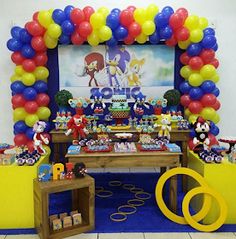 sonic the hedgehog birthday party with balloons and decorations