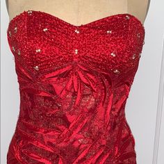 Gorgeous Red Laced Strapless Gown With Gold Threading. Lightweight Material With Back Zip. Nwt Never Before Worn Red Homecoming Gown, Red Floor-length Gown For Homecoming, Red Floor-length Homecoming Gown, Elegant Red Strapless Homecoming Dress, Glamorous Red Gown For Homecoming, Glamorous Red Homecoming Gown, Red Evening Dress With Sweetheart Neckline, Red Strapless Dress With Fitted Bodice, Red Sweetheart Neckline Evening Dress