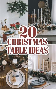 christmas table settings with candles and decorations