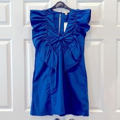 Blue Tassel, Ruffled Waistless Mini Dress Color: Blue Size Small New With Tags On; Never Used Anthropologie Chic Blue Ruffle Dress For Party, Blue Ruffle Dress For Party, Chic Blue V-neck Ruffle Dress, Chic Royal Blue Sleeveless Mini Dress, Blue Sleeveless Ruffle Dress, Blue Summer Ruffle Mini Dress, Blue Mini Ruffle Dress For Summer, Spring Blue Ruffle Dress For Party, Blue Sleeveless Ruffle Dress For Party