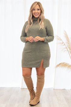 Dresses With Boots Fall, Plus Size Sweater Dress, Chic Soul, Thick And Fit, Bold Earrings, African Clothing Styles, Plus Size Sweaters, Olive Color, Kurta Designs