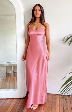 Pink Satin Maxi Dress

How to style:
This pink satin maxi dress () is perfect for your summer wardrobe. This gorgeous colour will make a statement when having cocktails with the girls at a rooftop bar. Pair with white accessories () and dainty jewellery () to complete the look.

Features:
  
 * Light weight material 
 * Non-stretch material 
 * Fully lined 
 * Satin 
 * Spaghetti Straps 
 * Sweetheart neckline 
 * Maxi length 
 * Floral detailing along straps 
 * Invisible zip along side 
 * Bia Semi Dresses, Dainty Jewellery, Prom Midi Dress, 60's Dress, White Accessories, Senior Prom, Beginning Boutique, Satin Maxi, Dress Inspiration