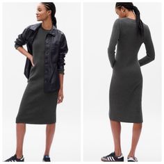 Gap Cashsoft Midi Sweater Dress. Color Charcoal Grey. Size Medium. Casual Winter Bodycon Dress For Work, Casual Winter Bodycon Dress, Casual Bodycon Dress For Work In Fall, Casual Bodycon Midi Dress For Fall, Casual Sheath Bodycon Dress For Fall, Gap Midi Dress For Spring Workwear, Gap Midi Dress For Work And Spring Season, Casual Fitted Midi Dress For Winter, Fitted Casual Midi Dress For Winter