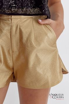 You'll feel so chic, and comfortable in our Pnina Metallic Vegan Leather Shorts. The Pnina Metallic Vegan Leather Shorts boast a sleek and stylish faux leather finish that adds a touch of sophistication to your outfit. This cruelty-free material captures the allure of genuine leather, and the high-waisted silhouette enhances your natural curves and provides a flattering, figure-hugging fit. Plus side pockets that only add a touch of convenience but also offer a subtle yet functional detail that Country Music Concert, Country Music Concerts, Metallic Texture, Faux Leather Shorts, Leather Finish, High Waist Shorts, Natural Curves, Leather Shorts, Small Waist