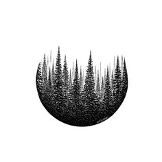 a black and white drawing of trees in a circle