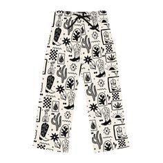 Really cute pajama pants featuring a hand-drawn Boho Cowgirl pattern in black & cream. Perfect gift for a Cowgirl, or Western Enthusiast!  Their 100% polyester jersey knit fabric, along with the relaxed fit, makes for the ultimate comfort choice while kicking back at home. Meanwhile, the back elastic with the drawstring tie creates the perfect fit while the all-over-print adds a stylish dimension unique to your taste.  .: 100% polyester .: White seam thread .: Light fabric (6 oz/yd² (203 g/m .: Relaxed comfort fit .: Back elastic and black drawstring tie .: Sewn-in care label 🌿 I M P O R T A N T  I N F O Please read all processing AND shipping policies below before placing your order. Colors can seem a bit different on a computer screen or lighting where the photo was taken. Kindly note t Western Pjs, Cute Pajama Pants, Sleepwear Cute, Rodeo Gifts, Western Gifts, Cute Pjs, Nashville Trip, Boho Cowgirl, Pajamas Gift