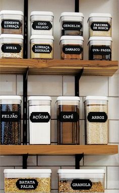 the shelves are filled with different types of spices