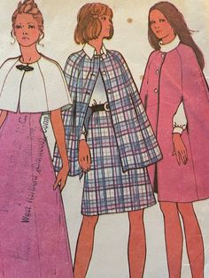 three women's coats and dresses from the 1960s