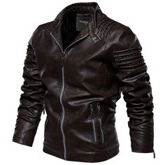 Meet our Leather Ripple Biker Jacket:  If you love leather jackets, you’re especially going to love this motorcycle jacket! It’s elegant, stunning, and extremely comfortable. The Ripple Biker jacket is a timeless outerwear piece built for a true blue biker.  It comes crafted with traditional detailing, including asymme Mens Outdoor Fashion, Mode Mantel, Mens Leather Clothing, Pu Jacket, Leather Jacket Style, Pu Leather Jacket, Men's Leather Jacket, Winter Fabric, Retro Mode