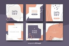 four different sale banners with abstract shapes