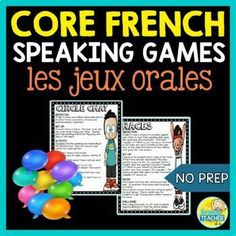 french speaking game with balloons in front of it and an image of a man on the side