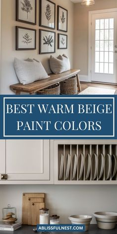 the best warm beige paint colors for kitchen cabinets and countertops with pictures on the wall