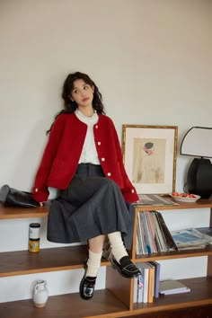 Winter Outfits Aesthetic Colorful, Red Vintage Outfits, Korean Vintage Outfits, Turtleneck Under Dress, Teacher Fits, Simple Style Outfits, Winter Outfits Aesthetic, Stylish Fall Outfits, Fashion Top Outfits