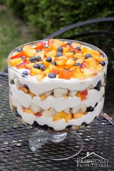 a trifle is sitting on a table outside